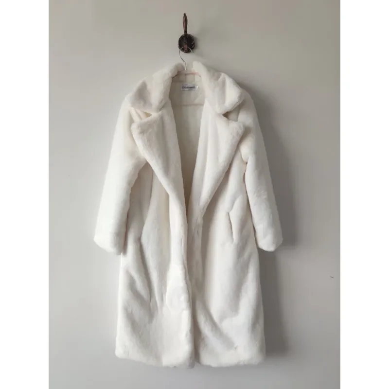 الشتاء رقيق فو الفراء رشاقته طويلة الأكمام سترة أنيقة التلبيب سميكة الدافئة فضفاضة سترة نسخة ممتدة شيك المرأة ملابس خارجية