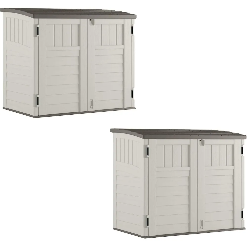 

34 Cubic Feet Horizontal Outdoor Storage Shed Enclosure with Multi-Wall Panels and Three Door Locking System，Vanilla (2 Pack)