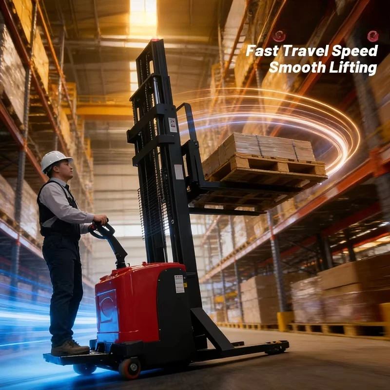 Ride-on Electric Stacker 2 Ton 4m Lift Battery Powered Warehouse Storage Equipment Long Working Time Energy Saving Low Noise