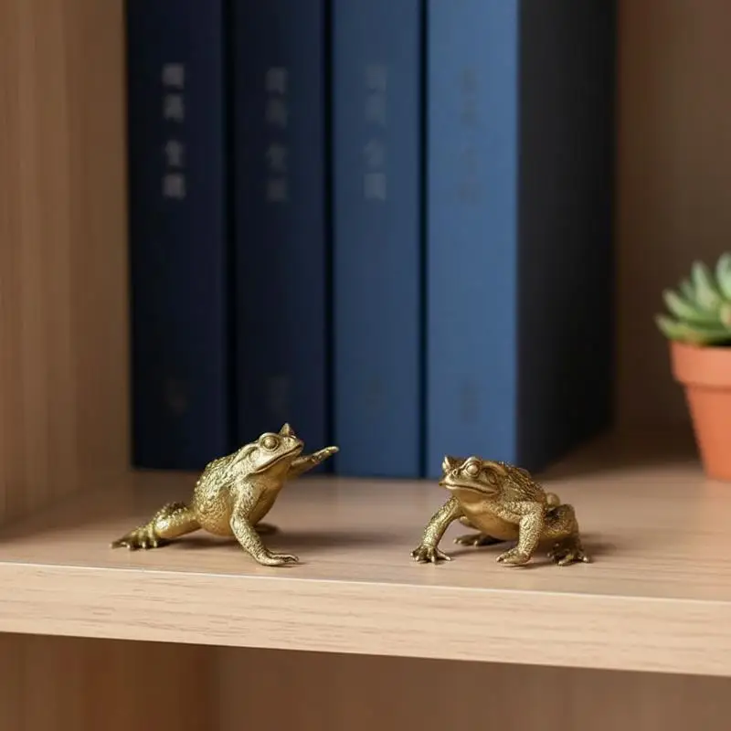 Feng Shui Glücklicher Geldfrosch aus Messing und Kupfer mit chinesischer Münze, Miniatur-Taschenformat für Schreibtischdekoration, Geschäftsgeschenk – Detail 10