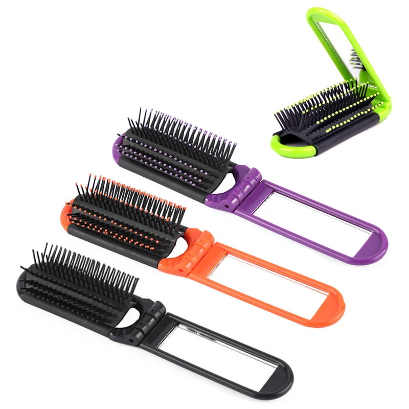 1PC New Fashion Portable Folding Hair Brush With Mirror Compact Pocket Size Purse Travel Comb