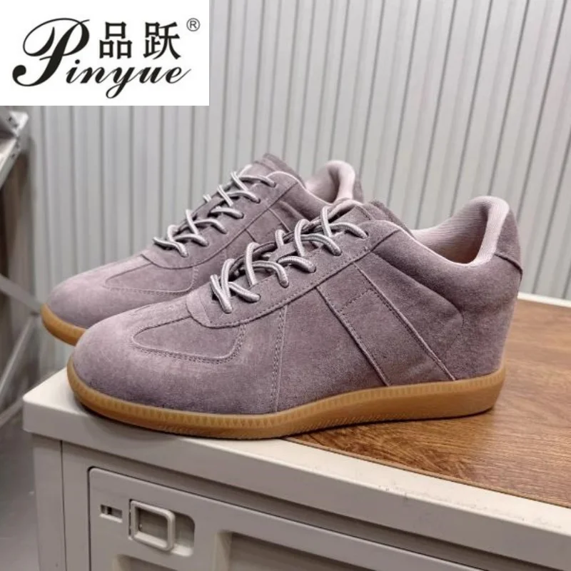 5cm Cow Suede Leather Women Sneakers Candy Color Lace Up Flats Casual Shoes Fashion Flat Shoes Ladies Footwear 35-39