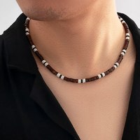 Men's Wooden Beaded Clay Necklace Fashion Vintage African Beaded Beach Surfer Necklace for Men Tribal Jewelry
