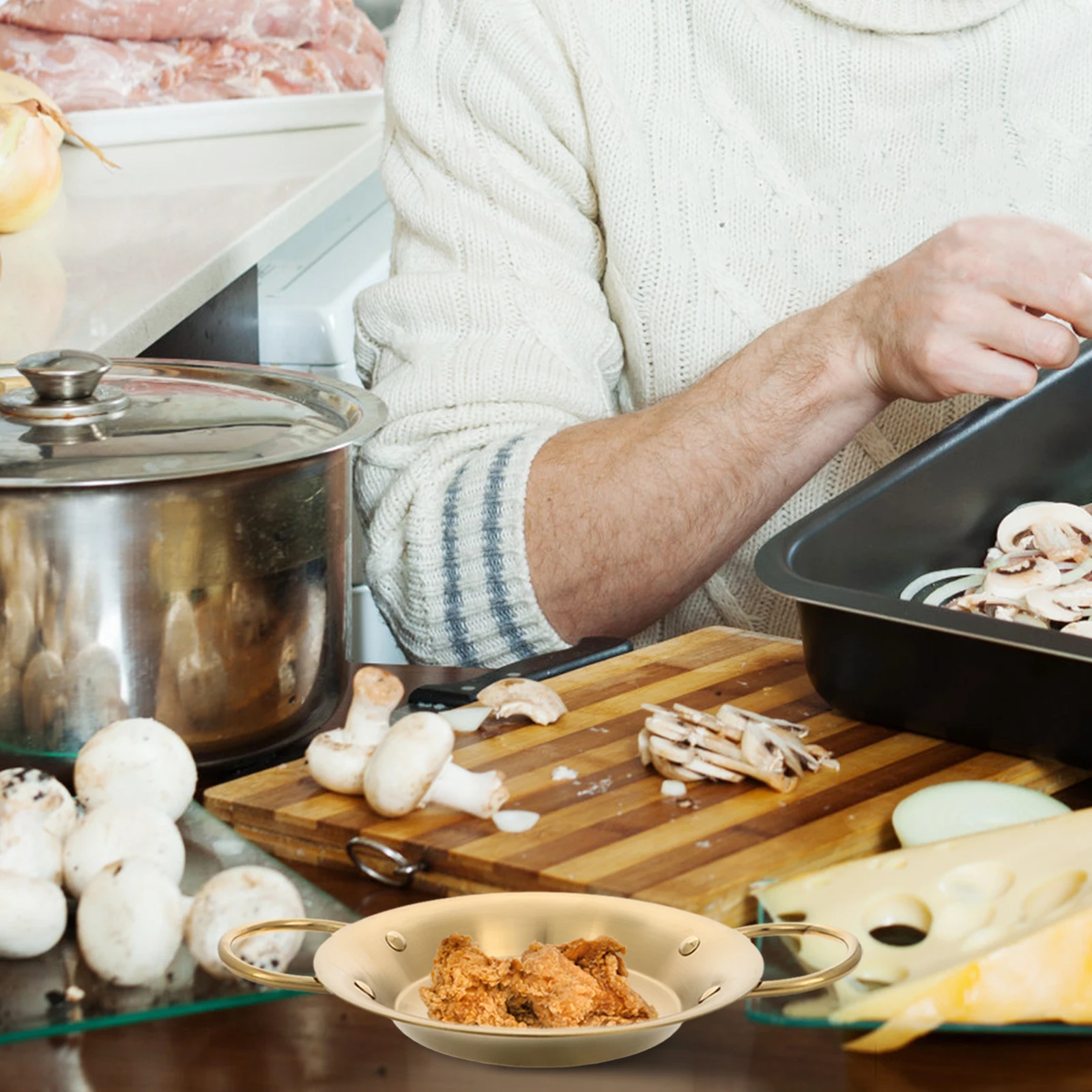 

Seafood Plate Baked Rice Pot Stainless Steel Fried Chicken Snack Pan Fish Thicken Roaster Korean Design