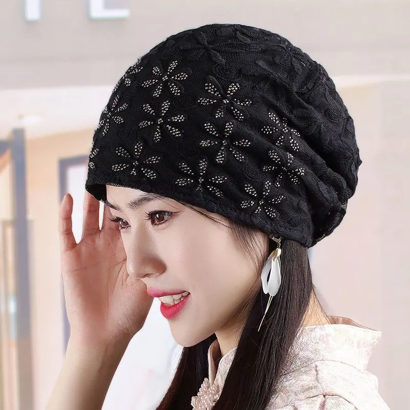

Новая женская шляпа-шапка для путешествий, модная, белая, с вышивкой, стразами и кружевом, в стиле баотоу, для скрытия седых волос