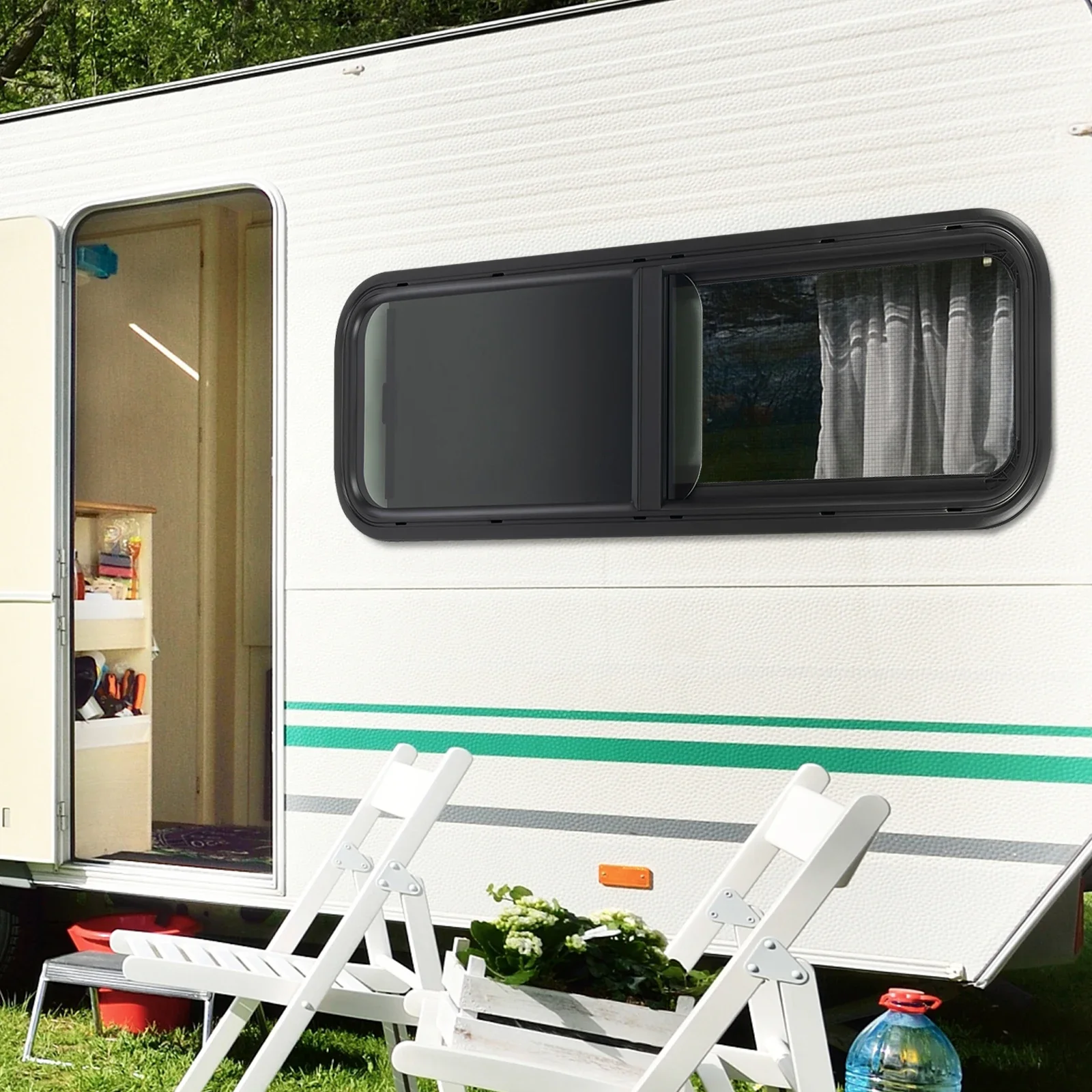 العالمي RV نافذة قافلة التخييم للصفائح المعدنية 2-6 مللي متر/48-55 مللي متر الجانب جبل أفقي انزلاق الحديثة الأسود استبدال المباشر #5