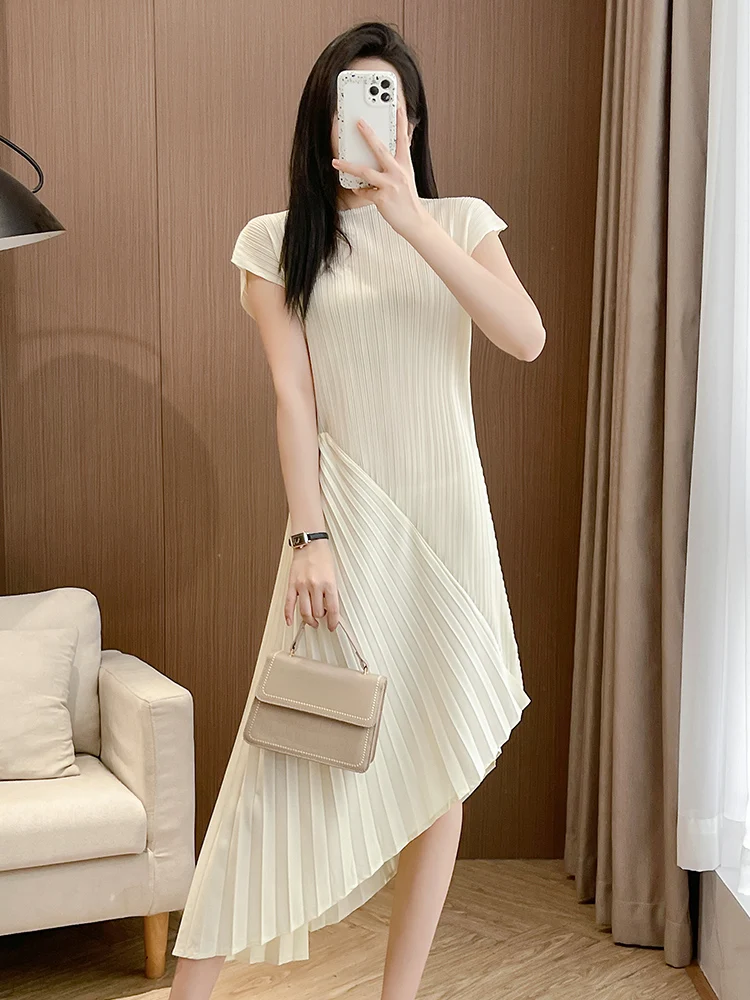 

Elegant Summer Casual Asymmetrical Pure Color Sleeveless Midi Dress Women's Fashion Creations Splicing Skirt Elegant Style
