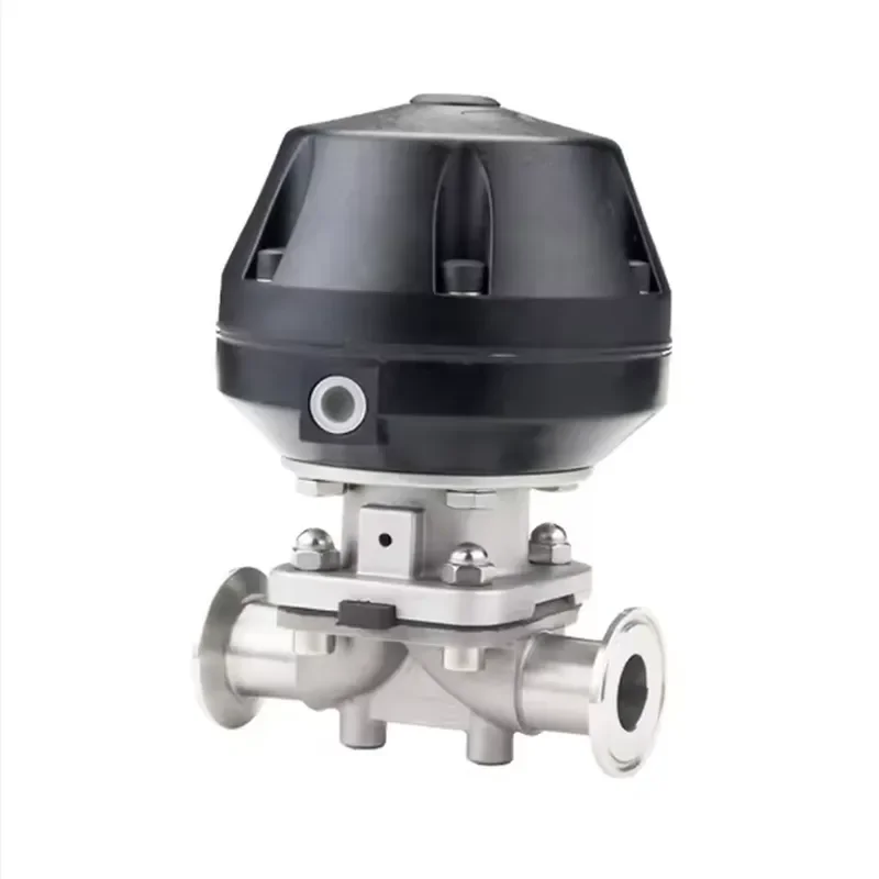 Direct Sells Sanitary Stainless Steel SS316L Plastic Pneumatic Actuator Tri Clamp Straight Diaphragm Valve