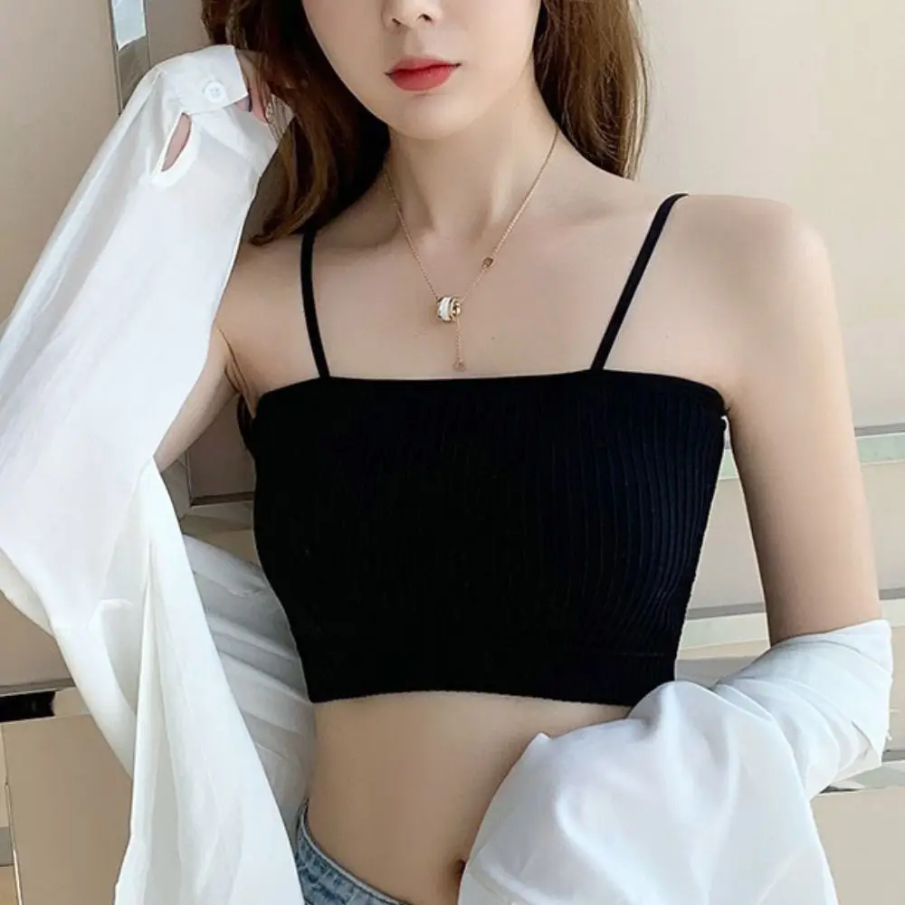 Fashion Slim Women Tank Top Bra Polyester Fiber Tube Top Underwear Breathable Korean Version Sleeveless Strap