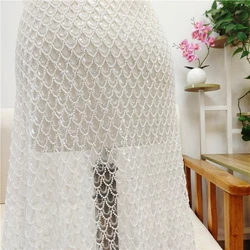 Mermaid Scales Design Luxury Heavy Beading Lace Fabric Ivory Shiny Sequins & Beads Wedding Lace Fabric Off White