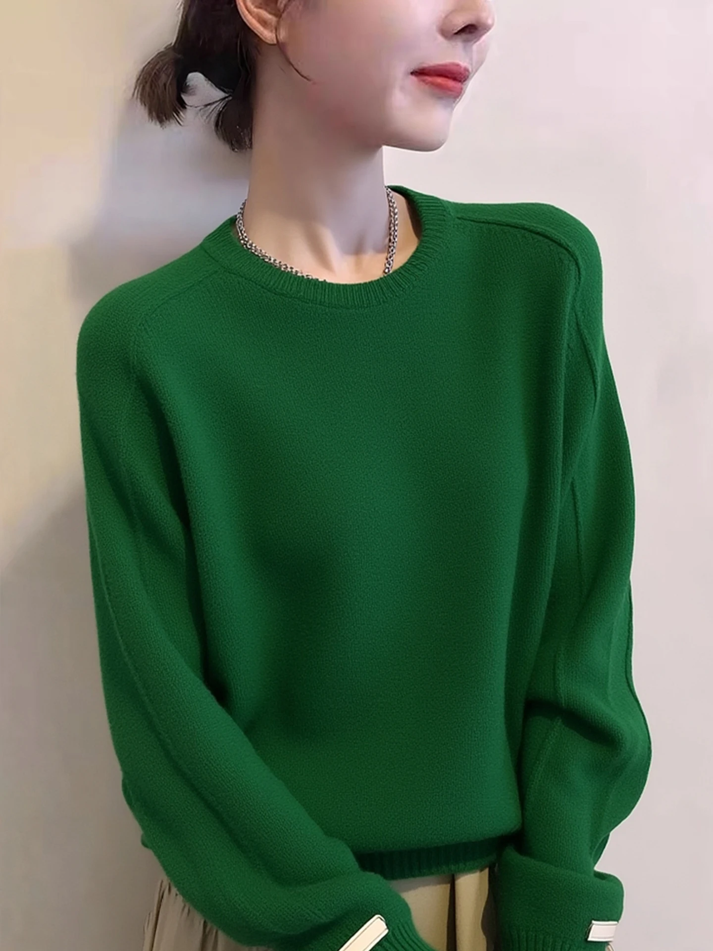 

Повседневный вязаный свитер в корейском стиле с длинными рукавами, универсальная зимняя базовая кофта для поездок на работу, модный топ с круглым вырезом