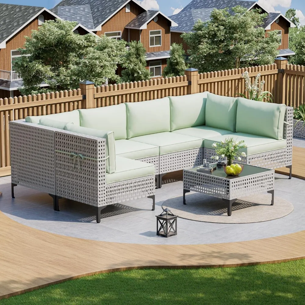 

7-Piece Outdoor Patio Furniture Set, All-Weather Rattan Sectional Sofa with Thick Cushions, Modular Conversation Set forPoolside
