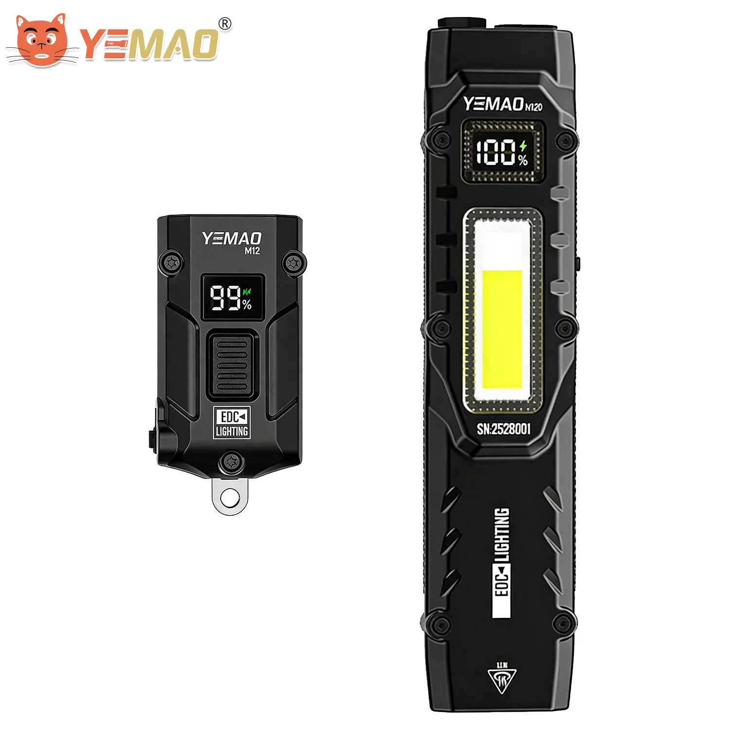 

Фонарь YEMAO M12 EDC, 300 лм, перезаряжаемый через USB-C, 3000K-6500K CCT, алюминиевый, с индикатором заряда, на брелоке