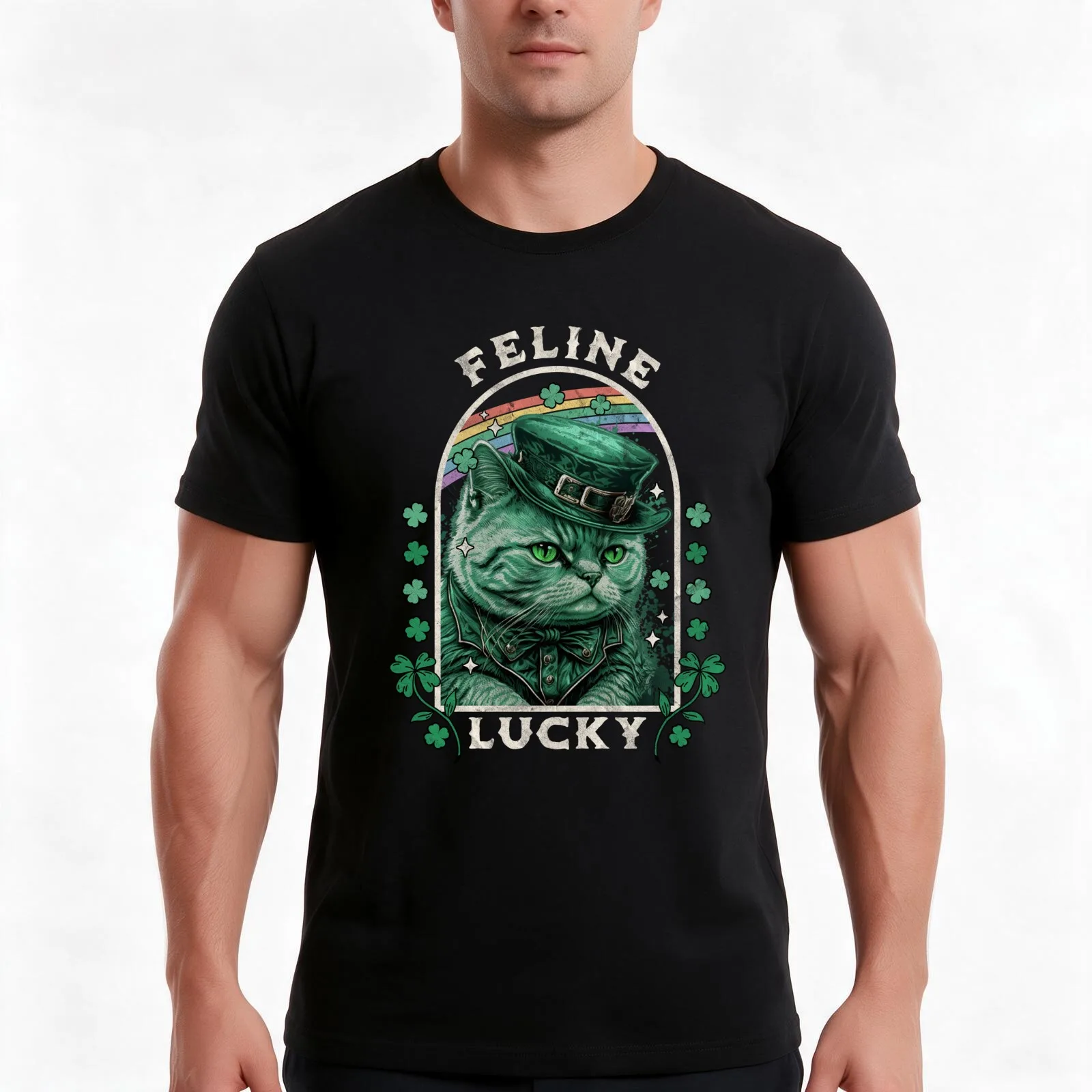 Feline Lucky, Lucky shirt T-Shirt, Summer Casual Cotton Tee, Oversized Streetwear Tops, Vintage Graphic Print, Unisex Men Women