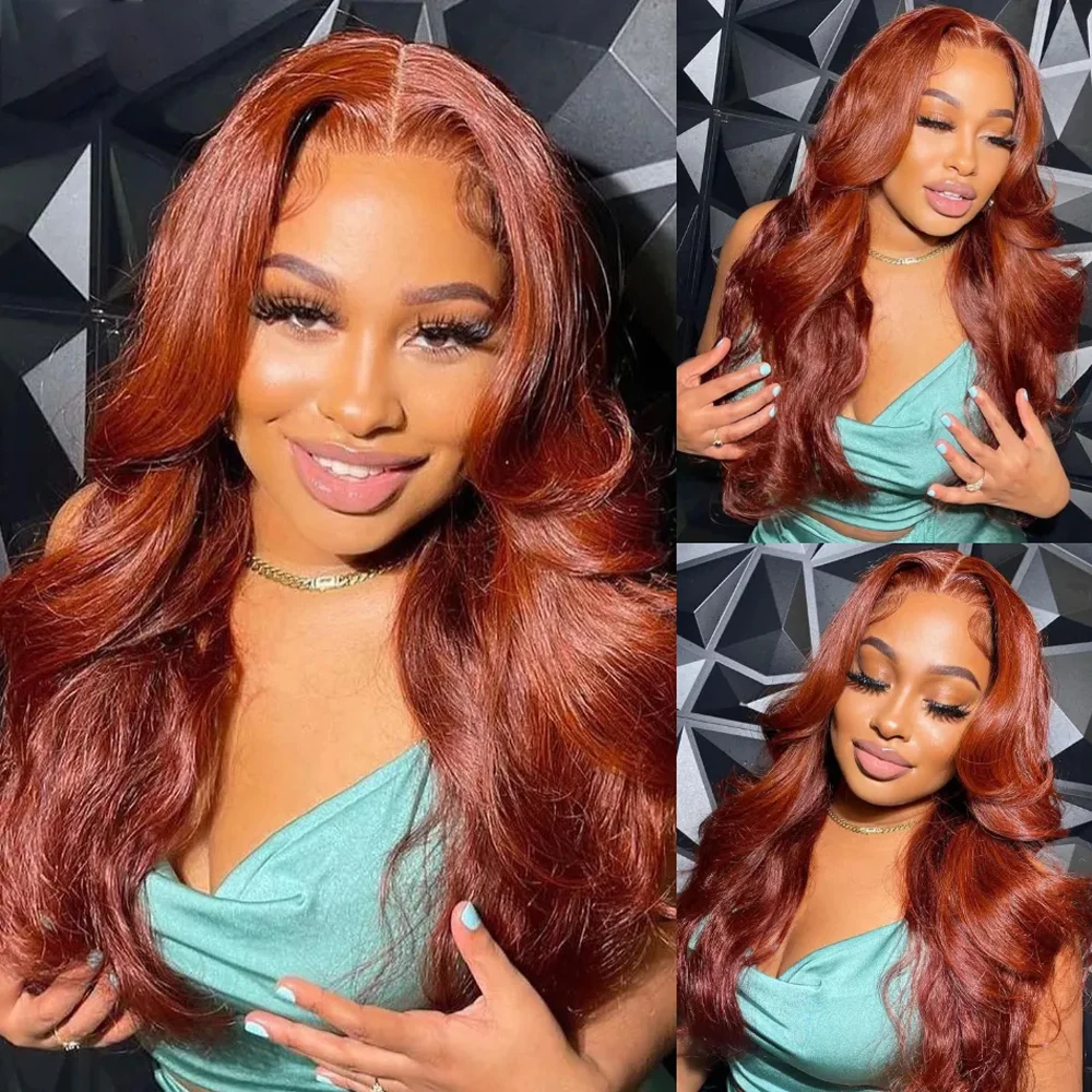 Reddish Brown Lace Front Wigs 13x4 Body Wave Auburn Colored  Lace Front Wigs Copper Red 180 Density Synthetic Glueless Lace Wig