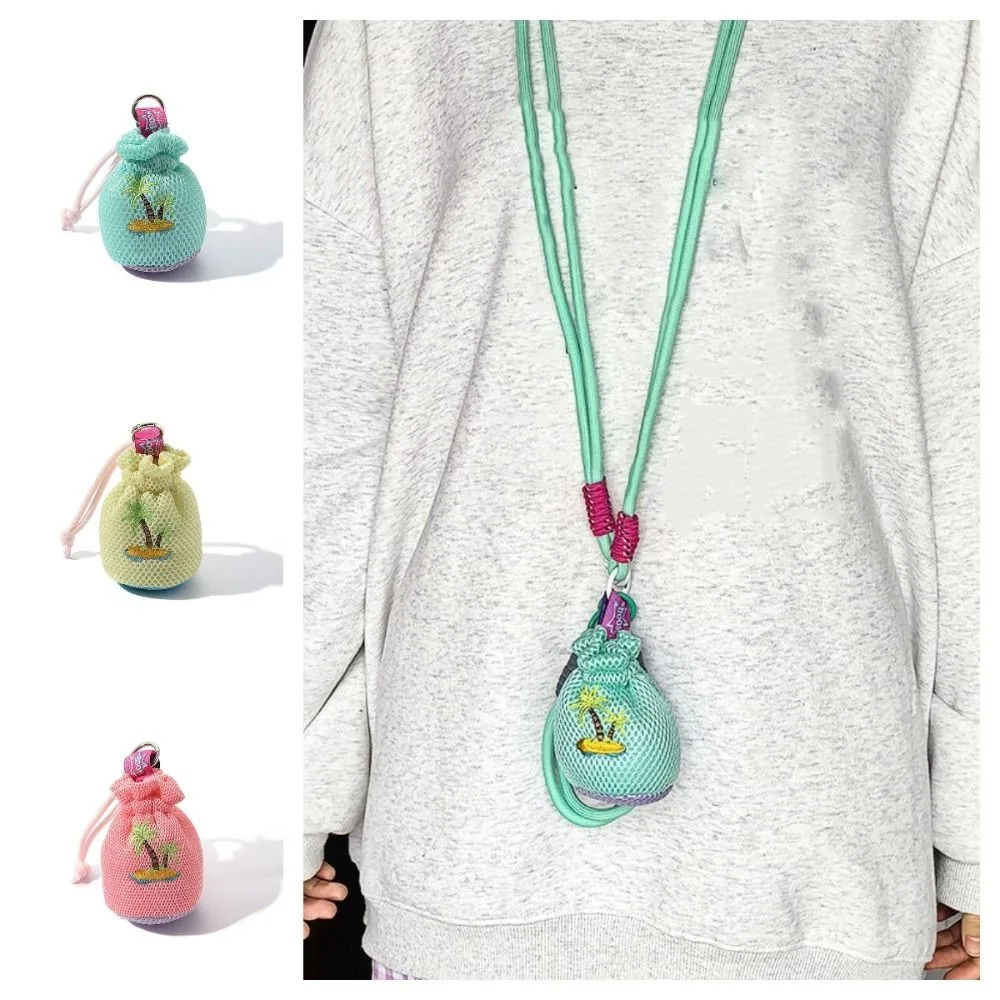 

Portable Mesh Pouch Crossbody Headphone Bag Dopamine Neck Hanging Lanyard Lipstick Bag with Lanyard Mini Small Coin Purse Women