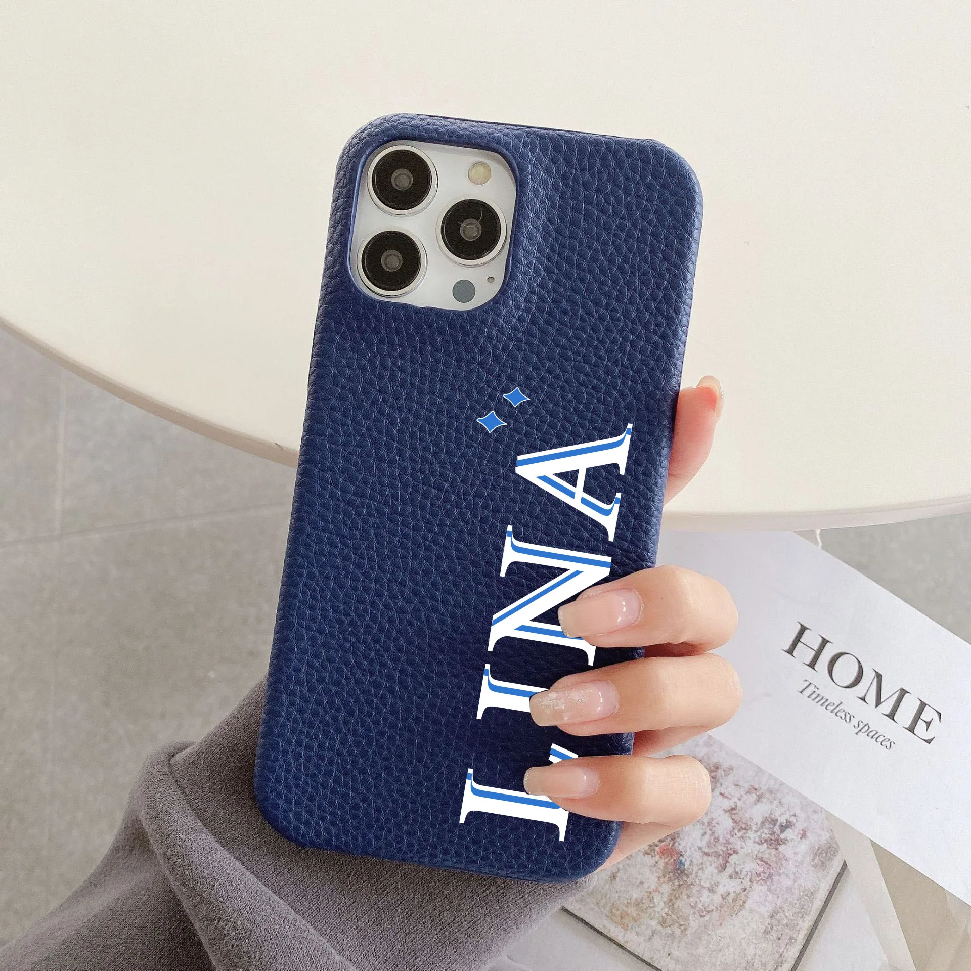 Personalised Name Plam Trees Pebble Grain Leather Case For Iphone 15 16 pro 14 13 Pro Max 12 Mini 11 kafr letters Luxury Covers