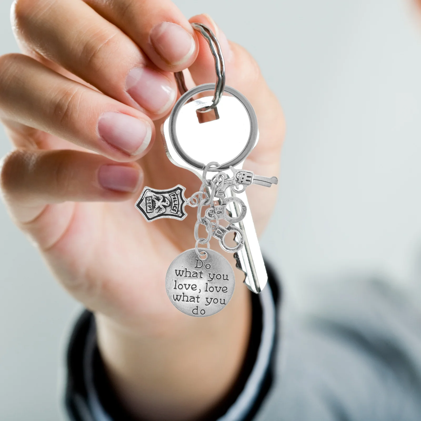 

Handcuffs Keychain Creative Holder Commemorate Practical Gift Rings Police Badge
