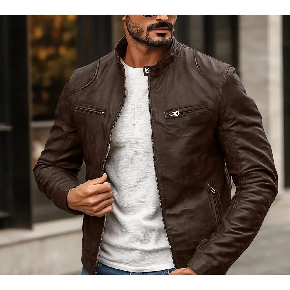 Foreign trade men's clothing men's leather jacket men's youth stand collar punk men's motorcycle leather jacket