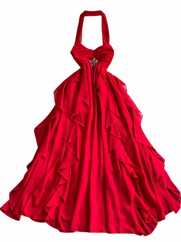 섹시한 발레 스타일 롱 드레스 여성 여름 슬림 A라인 스커트 비치 바캉스 하이웨이스트 벨 슬리브