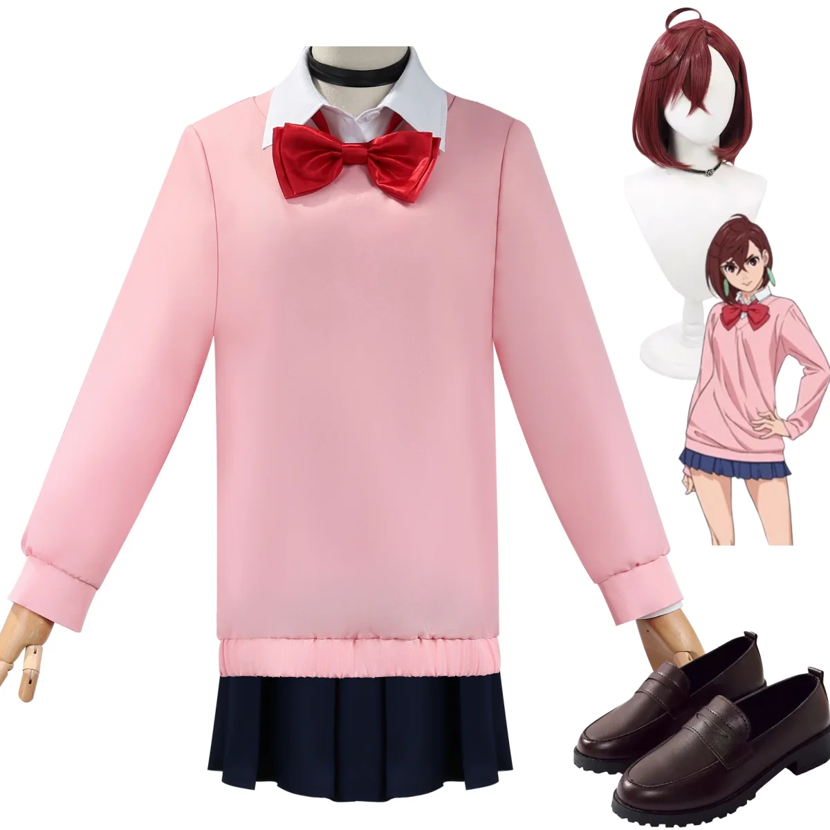 2024 New Anime DAN DA DAN Momo Cosplay Costume Wig Japanese School Uniform Pink Hoodies  Shoes Woman Lovely Kawaii Campus Suit