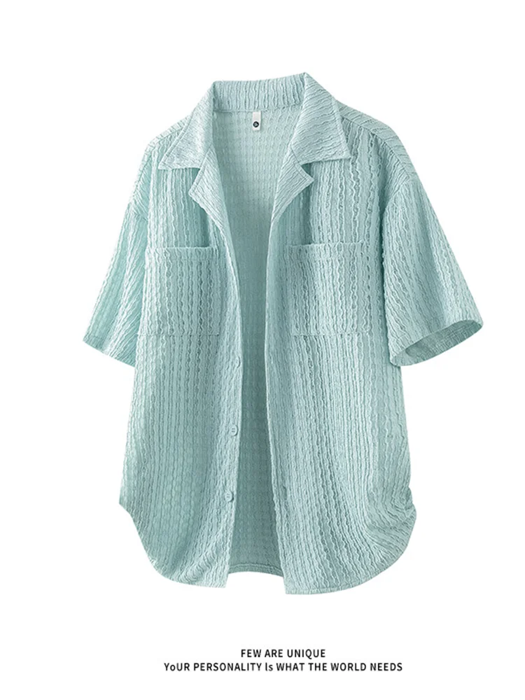 

Мужская летняя тонкая быстросохнущая дышащая вязаная рубашка с коротким рукавом, ажурным дизайном, защитой от солнца, модная верхняя одежда