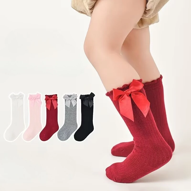 

Baby Girls Socks Autumn Toddler Big Bow Knee High Long Soft Cute Kids Christmas Sock Cotton Red Newborn Socken Christmas gift