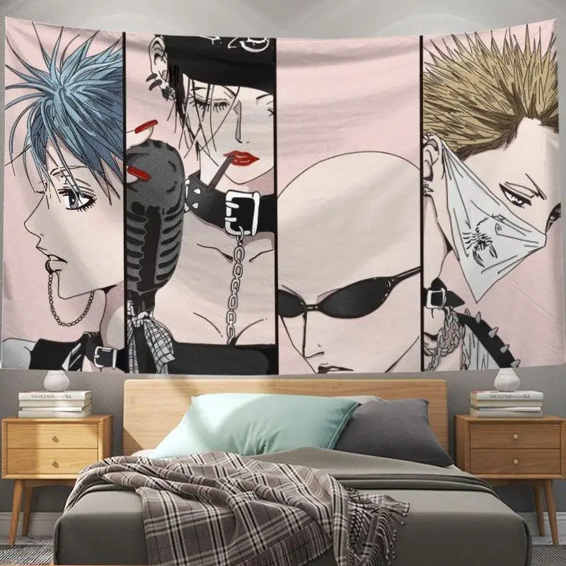 VIKAMA NANA Anime Rock Band Tapestry, Punk Style Wall Hanging for Living Room Bedroom Esports Room Japanese Manga Decor