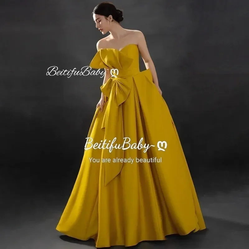 BeitifuBaby Palace Style Evening Dress for Women 2024 Stain Banquet Ball Gown Sleeveless Strapless Bow Decoration Party Dresses