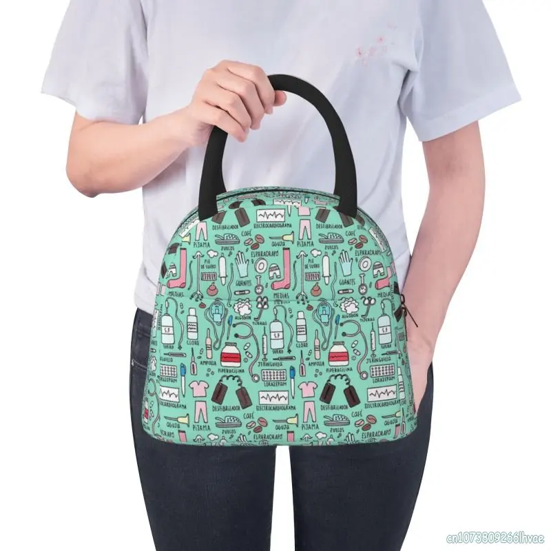 Bolsa de viaje aislante para enfermera, fiambrera con estampado de dibujos animados para mujer, estuche de comida para el trabajo, Picnic, enfriador térmico, caja Bento cálida para niños