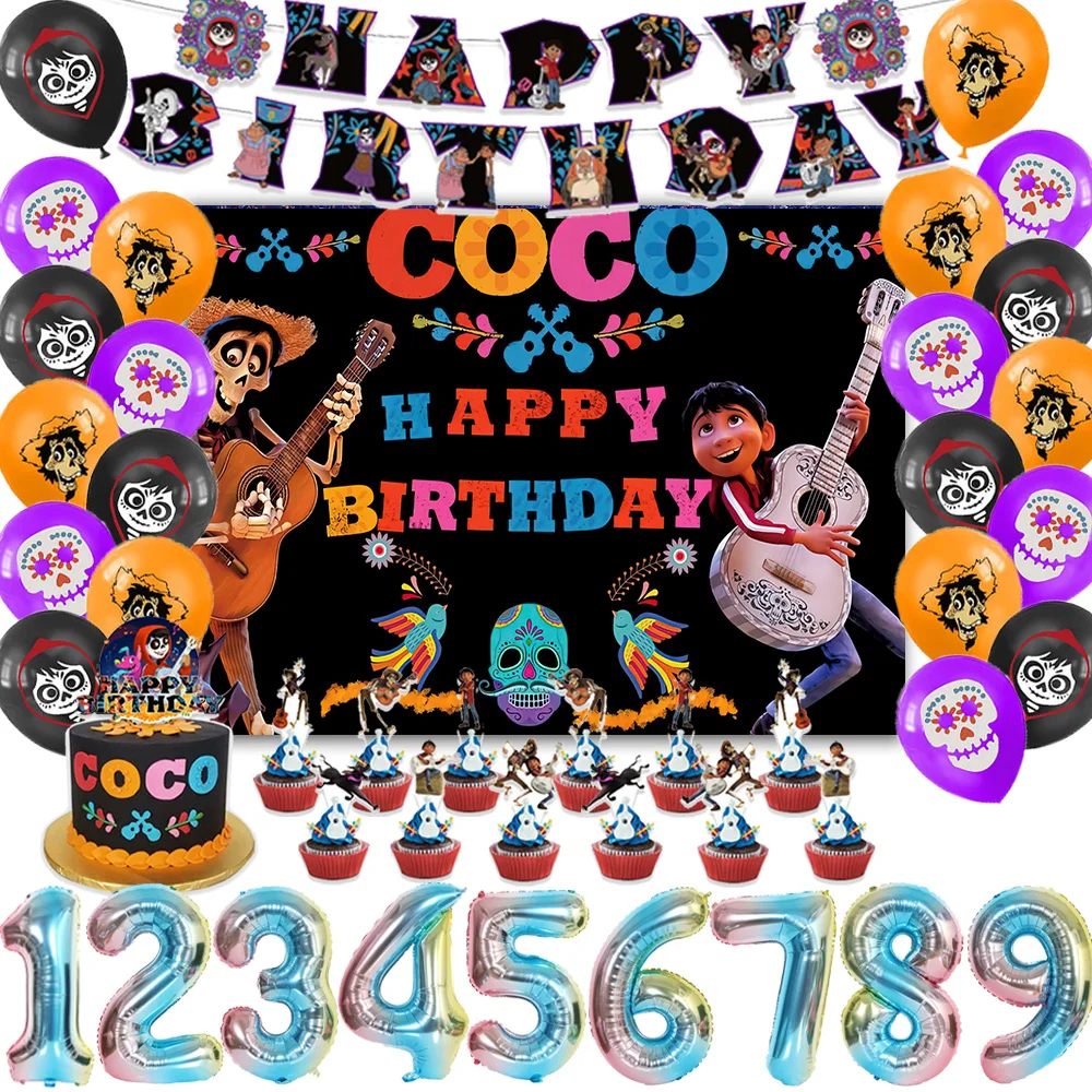 

Disney Coco Theme Birthday Party Decorations Skeleton Balloons Day Of The Dead Background Cake Topper Baby Shower Supplies Gift