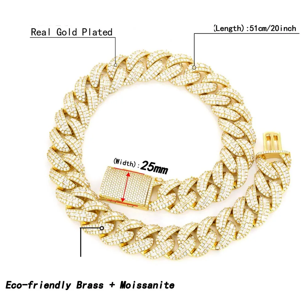 25mm Cuban Link Chain D VVS1 Moissanite for Men Iced Out Sparkling Choker Necklace Big Heavy Chunky Hip Hop Rapper Jewelry Gifts