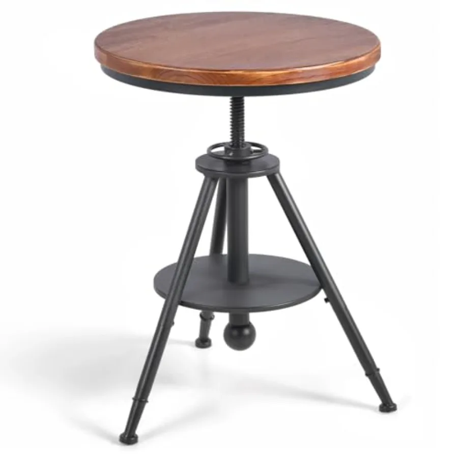 

Dia 19.7" Round Pub Table Height Adjustable with 360 Swivel Solid Wood Tabletop for Dining Bistro Cafe Home Bar Rustic Brown