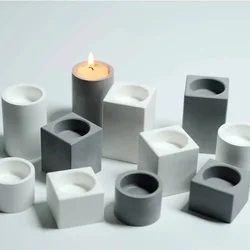 Cylindrical Square Barrel Geometric Cement Candle Holder Aromatherapy Gypsum Silicone Mold Candle Holder Decoration Mould