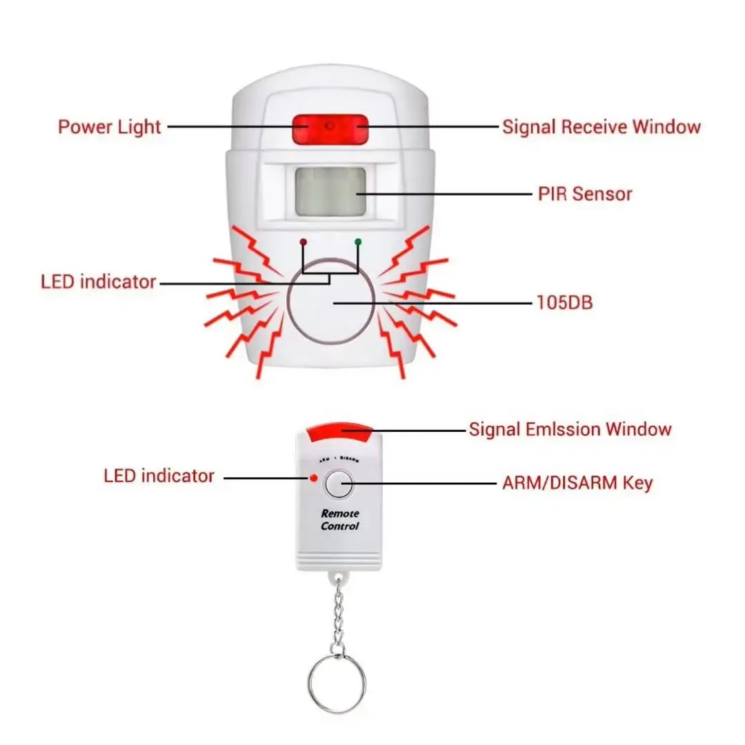 105db Dual Remote Control Infrared Detection Alarm Wireless Anti-theft Door Window Alarm Home Security System Outdoor Anti-theft