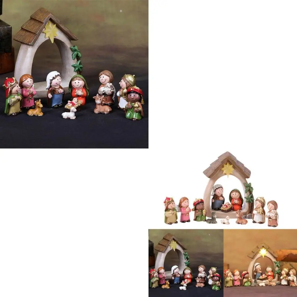 62KD Nativity Scene Figures Resin Statue Holy Family Crafts Artwork Religious for TV Shelf Fireplaces Christmas Decoration