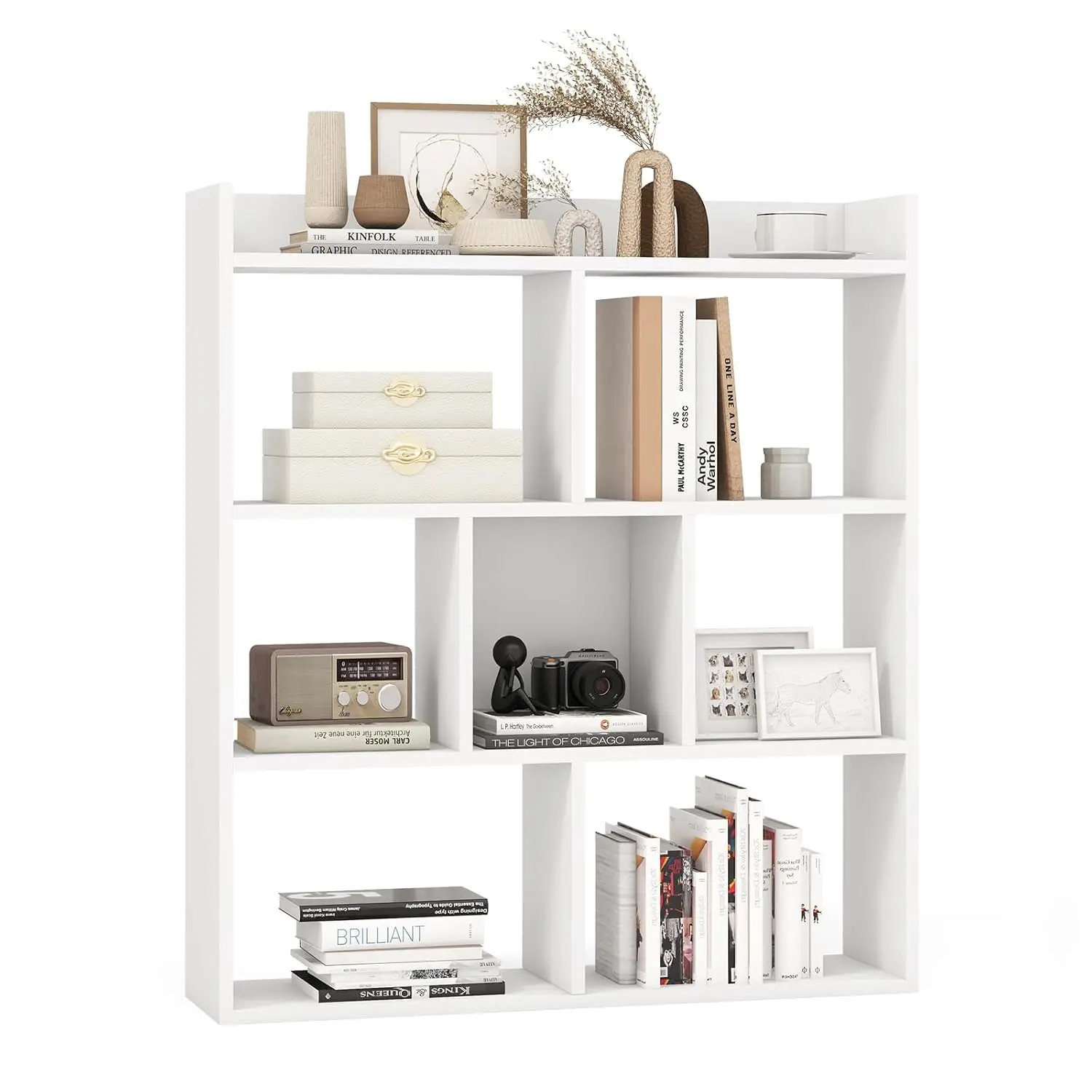 7 Cube Wooden Bookcase 4 Tier Free-Standing Display Shelf Open-Back Storage w/Anti-Toppling for Study Office Living Room, Custom