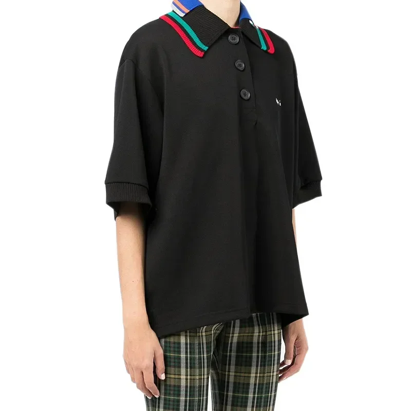 

Japanese three-color splicing embroidered double-layer collar pearl cotton POLO shirt Kolor