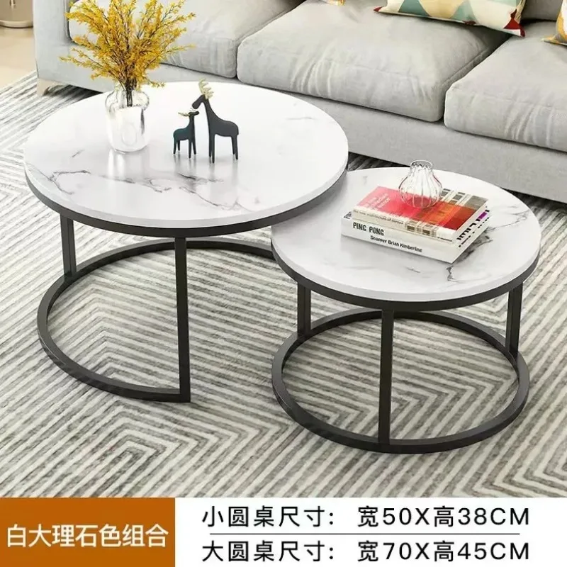 Light luxury minimalist coffee table size round combination stone pattern new small table round