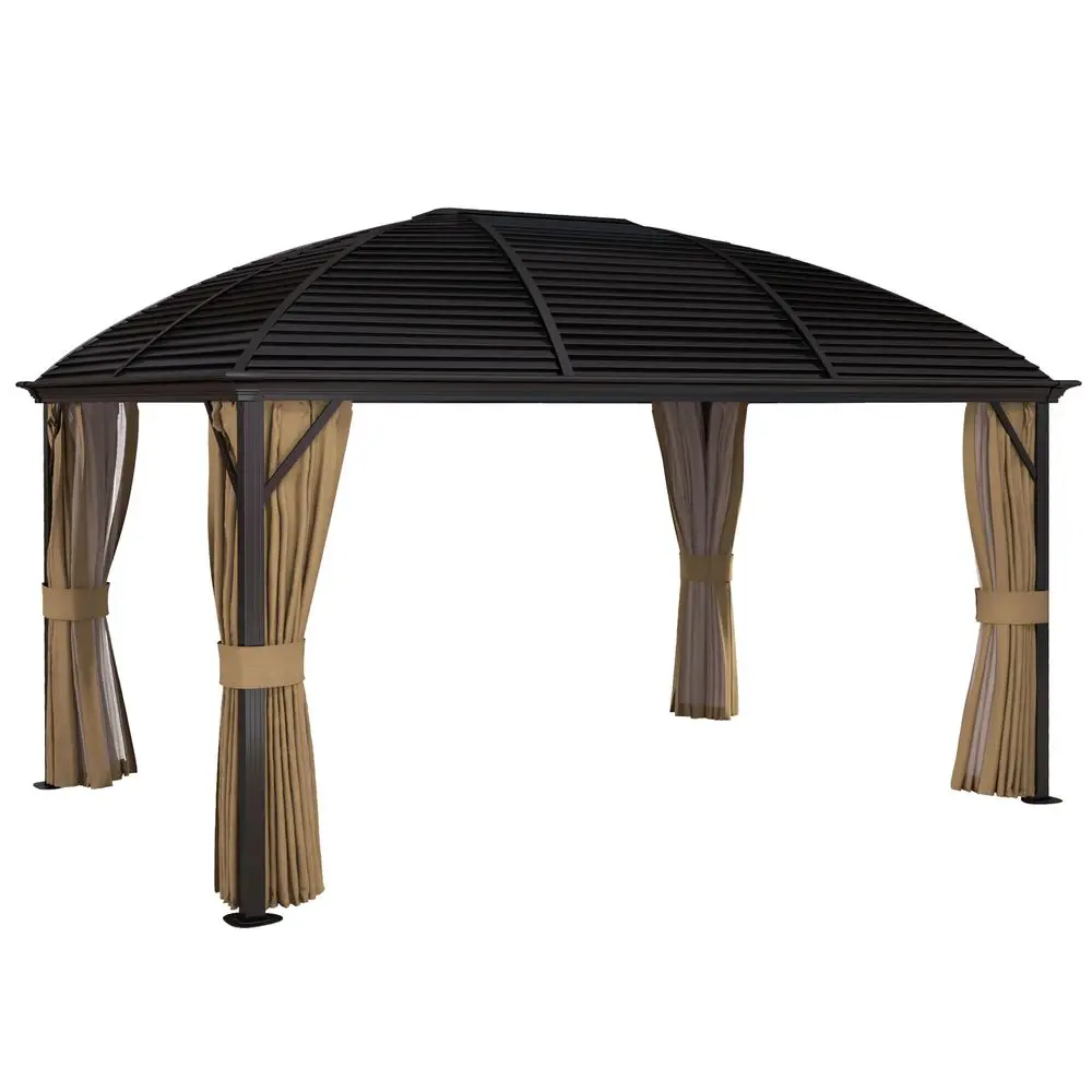 

10 x 14 Hardtop Gazebo Canopy with Galvanized Steel Roof, Aluminum Outdoor Pavilion Gazebo with Top Hook, Netting, and Curtains