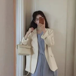 Frauen neue einfarbige Blazer Büro Dame einreihige Blazer dekorative Tasche Frühling Herbst Freizeit jacken Pendel jacke