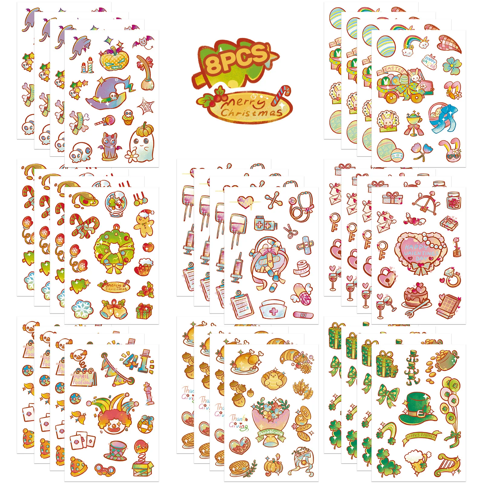 

8Sheets Festival Planner Clipart Sticker Cartoon Flowers Decal DIY Notebook Guitar Luggage Fridge Christmas Decorative Gifts