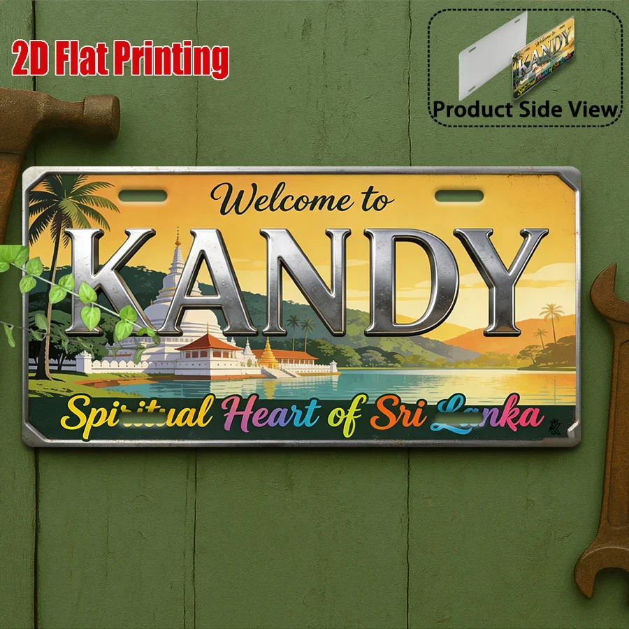 2D Flat,1pc WELCOME to KANDY Retro Metal Sign, Wall Plaque with Sri Lanka Cultural, Gift for Home, Study, Entryway Accent