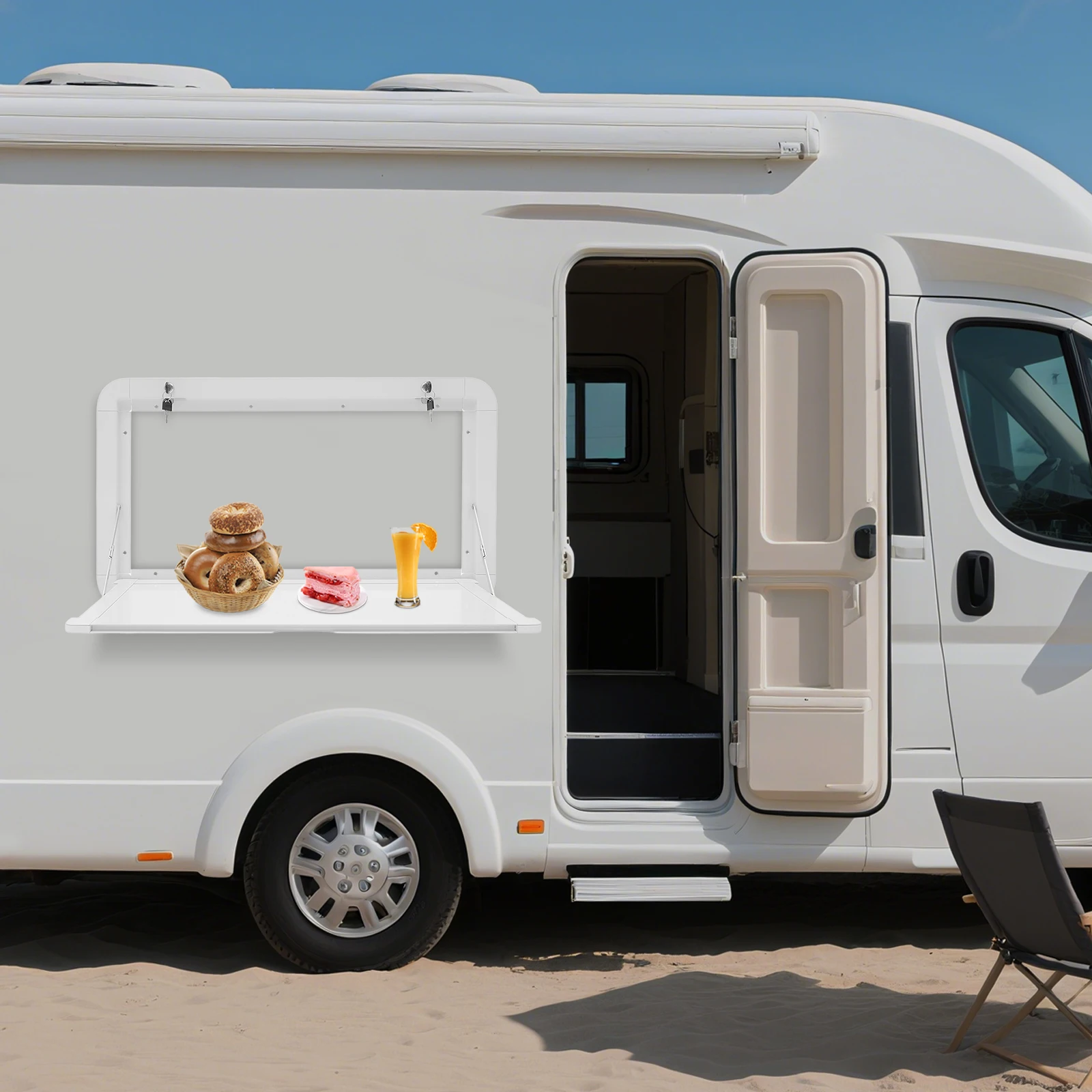 RV الحائط قافلة RV الوجه أضعاف أسفل مكتب الأبيض ، التخييم نزهة طوي RVs الجدول طاولة معلقة خارجية 80*45 سنتيمتر #3