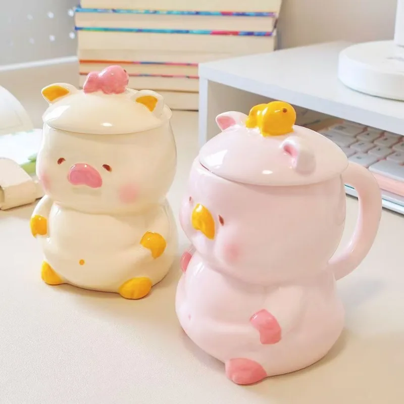 

3D Animal Ceramic Coffee Mug for Children, Cute Office Cup with Lid and Spoon, Unusual Water Cups, Gift for Kids, Drinkware