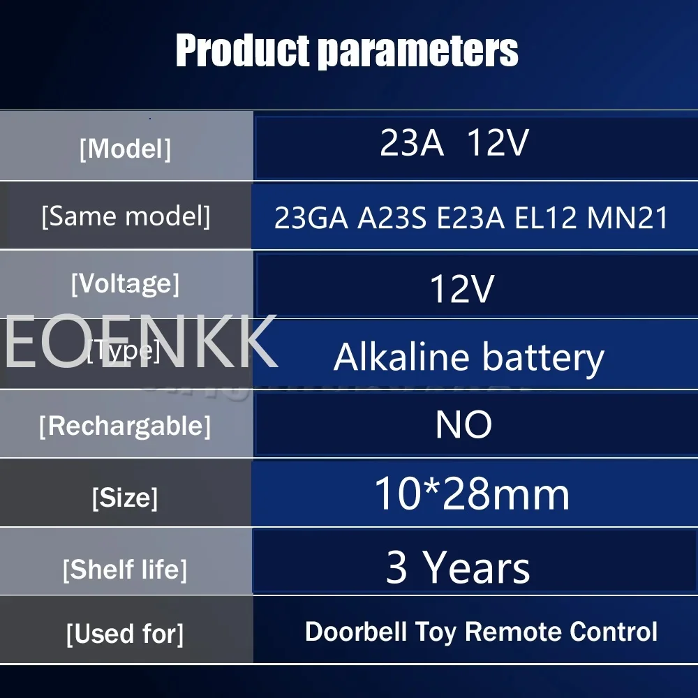 20PCS 12V 23A Alkaline Battery A23 23GA A23S E23A EL12 MN21 MS21 V23GA L1028 GP23A LRV08 For Remote Control Doorbell Dry Cell