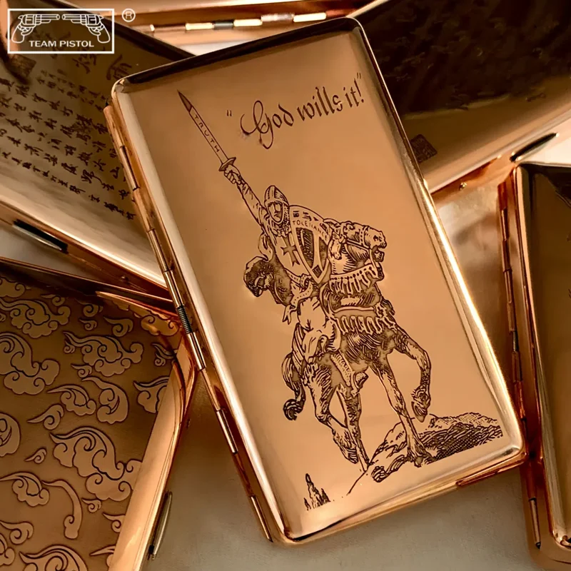 

Фиолетовый медный портсигар с двусторонней гравировкой Дракон Тай Чи Верблюжий счастливый лист оленя для девочек Ультратонкий портативный мужской подарок