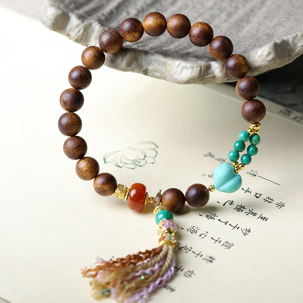 Long Lasting Fragrance Sinking Yellow Agarwood Beaded Bracelet Rhodochrosite Turquoise Peachy Bracelet for Women Gifts