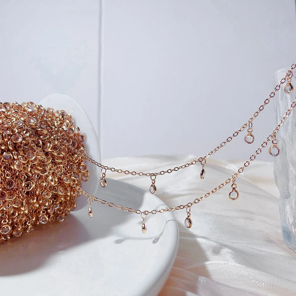 2meters 1meter Rhinestone Pendants Chains 4mm Crystal Beads Copper Chains Transparent Glass Bead Necklace for DIY Jewelry Making