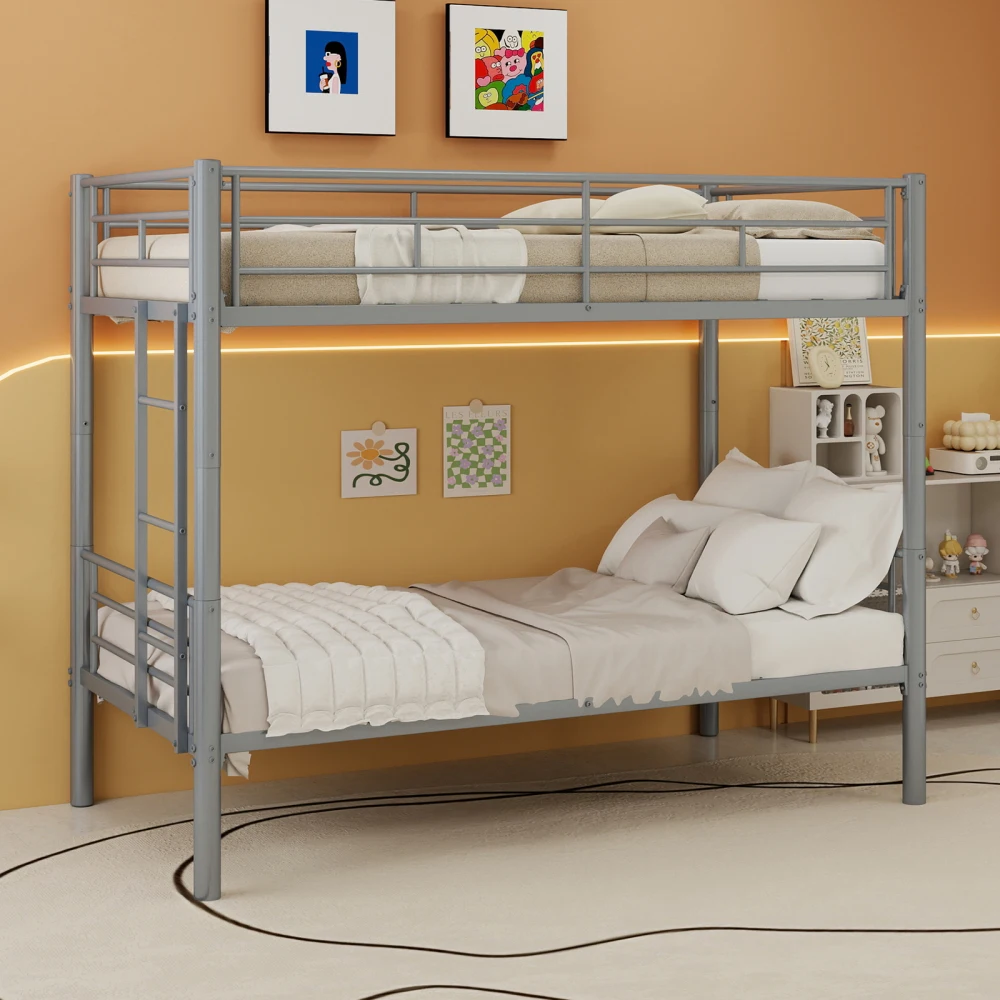 

Twin Over Twin Metal Bunk Bed for Kids: Ladder&Guardrail, Convertible2Beds, NoBoxSpringNeeded